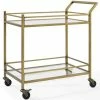 Cheap 🥰 Bowery Hill 2 Tier Glass Top Bar Cart In Antique Gold Finish 🥰