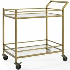 Cheap π₯° Bowery Hill 2 Tier Glass Top Bar Cart In Antique Gold Finish π₯°