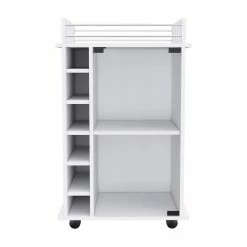 Cheap 🤩 Levan Home Bar Cart With Glass Door Cabinet And Two Shelves In White ⭐