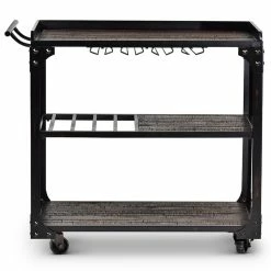 Budget 💯 Bowery Hill Transitional Bar Cart In Tobacco Brown And Black Frame ⌛ -Guest Chairs Sales 2576802 2 L