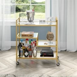 Cheapest 👏 Henn&Hart 33" Gold Rectangular Bar Cart 🔔 -Guest Chairs Sales 2578441 1 L