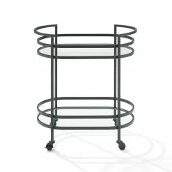 Budget 💯 Bowery Hill Modern Metal Tempered Glass Bar Cart In Matte Black 🧨 -Guest Chairs Sales 2593336 2 L
