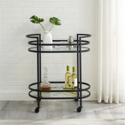 Budget 💯 Bowery Hill Modern Metal Tempered Glass Bar Cart In Matte Black 🧨 -Guest Chairs Sales 2593336 6 L