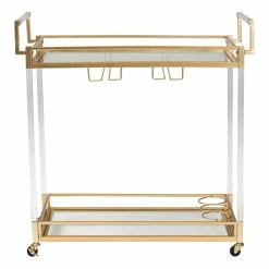 Best Pirce ⌛ Baxton Studio Savannah Glam And Luxe Gold Metal And Glass Wine Cart 🧨 -Guest Chairs Sales 2599715 1 L