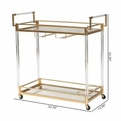 Best Pirce ⌛ Baxton Studio Savannah Glam And Luxe Gold Metal And Glass Wine Cart 🧨 -Guest Chairs Sales 2599715 10 L