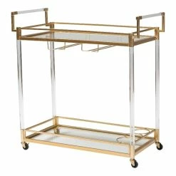 Best Pirce โ Baxton Studio Savannah Glam And Luxe Gold Metal And Glass Wine Cart ๐งจ