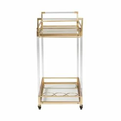 Best Pirce ⌛ Baxton Studio Savannah Glam And Luxe Gold Metal And Glass Wine Cart 🧨 -Guest Chairs Sales 2599715 2 L
