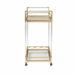 Best Pirce ⌛ Baxton Studio Savannah Glam And Luxe Gold Metal And Glass Wine Cart 🧨 -Guest Chairs Sales 2599715 3 L