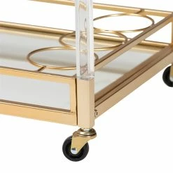 Best Pirce ⌛ Baxton Studio Savannah Glam And Luxe Gold Metal And Glass Wine Cart 🧨 -Guest Chairs Sales 2599715 5 L