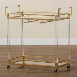Best Pirce ⌛ Baxton Studio Savannah Glam And Luxe Gold Metal And Glass Wine Cart 🧨 -Guest Chairs Sales 2599715 9 L