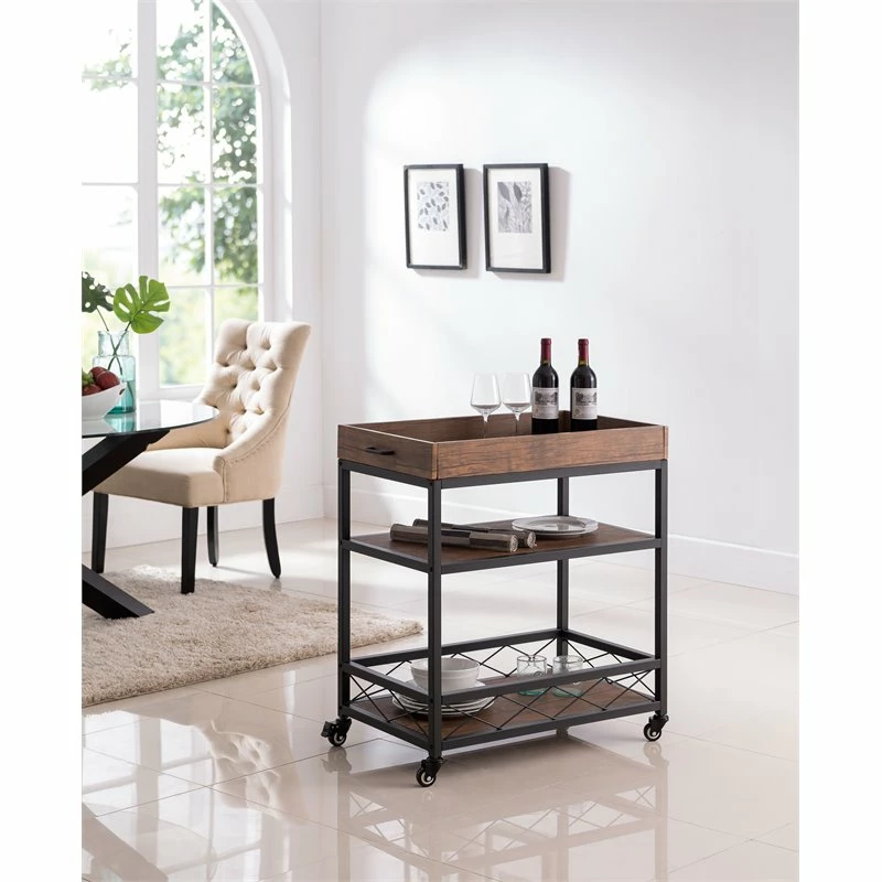 Best Sale ❤️ IN Room Furniture Designs Traditional Metal Serving Cart In Black/Walnut ✔️ 2 Best Sale ❤️ IN Room Furniture Designs Traditional Metal Serving Cart In Black/Walnut ✔️ - Image 2