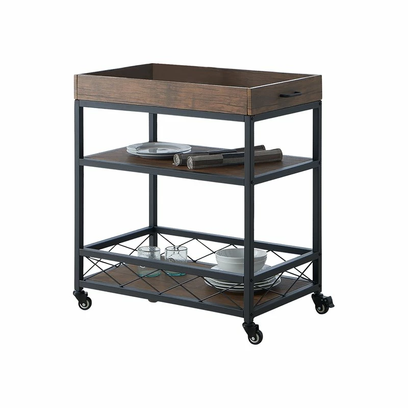 Best Sale ❤️ IN Room Furniture Designs Traditional Metal Serving Cart In Black/Walnut ✔️ 3 Best Sale ❤️ IN Room Furniture Designs Traditional Metal Serving Cart In Black/Walnut ✔️ - Image 3