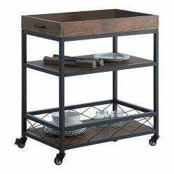 Best Sale ❤️ IN Room Furniture Designs Traditional Metal Serving Cart In Black/Walnut ✔️