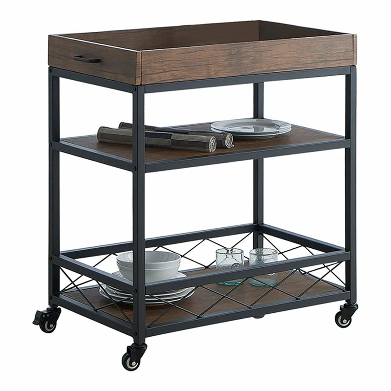 Best Sale ❤️ IN Room Furniture Designs Traditional Metal Serving Cart In Black/Walnut ✔️ 1 Best Sale ❤️ IN Room Furniture Designs Traditional Metal Serving Cart In Black/Walnut ✔️