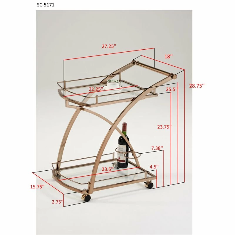 Budget π IN Room Furniture Designs Contemporary Metal Serving Cart In Gold/Clear π 3 Budget π IN Room Furniture Designs Contemporary Metal Serving Cart In Gold/Clear π - Image 3