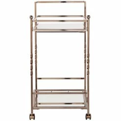 Best Pirce ⌛ Pemberly Row Glass Mirrored Metal Bar Cart In Champagne Finish 🤩 -Guest Chairs Sales 2601486 2 L
