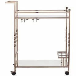 Best Pirce ⌛ Pemberly Row Glass Mirrored Metal Bar Cart In Champagne Finish 🤩 -Guest Chairs Sales 2601486 3 L