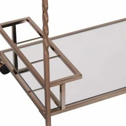 Best Pirce ⌛ Pemberly Row Glass Mirrored Metal Bar Cart In Champagne Finish 🤩 -Guest Chairs Sales 2601486 4 L