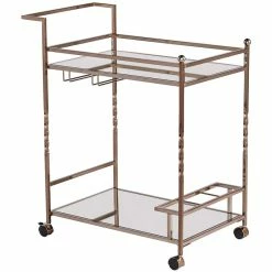 Best Pirce โ Pemberly Row Glass Mirrored Metal Bar Cart In Champagne Finish ๐คฉ