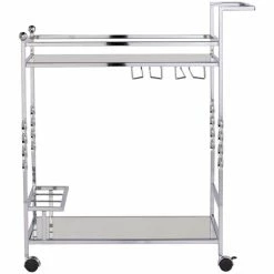 Hot Sale 🔔 Pemberly Row Glass Mirrored Metal Bar Cart In Chrome Finish ❤️ -Guest Chairs Sales 2601487 11 L