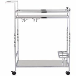 Hot Sale 🔔 Pemberly Row Glass Mirrored Metal Bar Cart In Chrome Finish ❤️ -Guest Chairs Sales 2601487 12 L