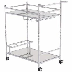 Hot Sale 🔔 Pemberly Row Glass Mirrored Metal Bar Cart In Chrome Finish ❤️ -Guest Chairs Sales 2601487 13 L