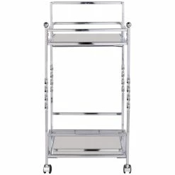 Hot Sale 🔔 Pemberly Row Glass Mirrored Metal Bar Cart In Chrome Finish ❤️ -Guest Chairs Sales 2601487 14 L
