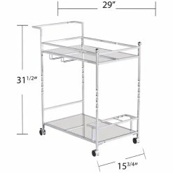 Hot Sale 🔔 Pemberly Row Glass Mirrored Metal Bar Cart In Chrome Finish ❤️ -Guest Chairs Sales 2601487 18 L