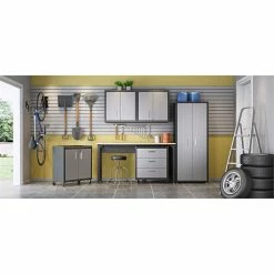 Outlet 🛒 Pemberly Row Metal 2 Pc. 2 Door Floating Garage Cabinet Set In Gray 😀 -Guest Chairs Sales 2601679 18 L