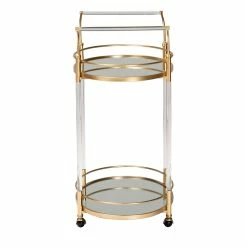 Best deal ⌛ Baxton Studio Nakano Gold Metal And Mirrored Glass 2-Tier Wine Cart ⭐ -Guest Chairs Sales 2608349 2 L