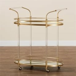 Best deal ⌛ Baxton Studio Nakano Gold Metal And Mirrored Glass 2-Tier Wine Cart ⭐ -Guest Chairs Sales 2608349 6 L