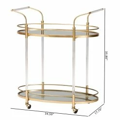 Best deal ⌛ Baxton Studio Nakano Gold Metal And Mirrored Glass 2-Tier Wine Cart ⭐ -Guest Chairs Sales 2608349 7 L