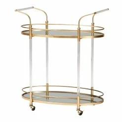 Best deal ⌛ Baxton Studio Nakano Gold Metal And Mirrored Glass 2-Tier Wine Cart ⭐