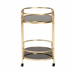 Deals ✔️ Baxton Studio Leighton Gold Metal And Tempered Glass 2-Tier Wine Cart 😍 -Guest Chairs Sales 2608365 2 L