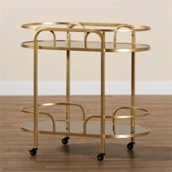 Deals ✔️ Baxton Studio Leighton Gold Metal And Tempered Glass 2-Tier Wine Cart 😍 -Guest Chairs Sales 2608365 6 L