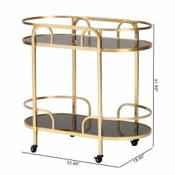 Deals ✔️ Baxton Studio Leighton Gold Metal And Tempered Glass 2-Tier Wine Cart 😍 -Guest Chairs Sales 2608365 7 L