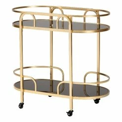 Deals ✔️ Baxton Studio Leighton Gold Metal And Tempered Glass 2-Tier Wine Cart 😍