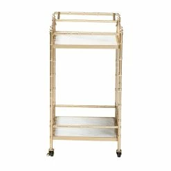 Cheap ⌛ Baxton Studio Mela Gold Metal And White Marble 2-Tier Wine Cart 🔥 -Guest Chairs Sales 2620965 2 L