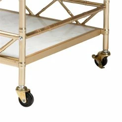 Cheap ⌛ Baxton Studio Mela Gold Metal And White Marble 2-Tier Wine Cart 🔥 -Guest Chairs Sales 2620965 4 L