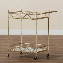 Cheap ⌛ Baxton Studio Mela Gold Metal And White Marble 2-Tier Wine Cart 🔥 -Guest Chairs Sales 2620965 6 L