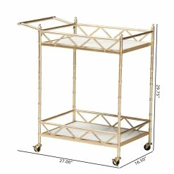 Cheap ⌛ Baxton Studio Mela Gold Metal And White Marble 2-Tier Wine Cart 🔥 -Guest Chairs Sales 2620965 7 L