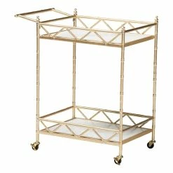 Cheap ⌛ Baxton Studio Mela Gold Metal And White Marble 2-Tier Wine Cart 🔥