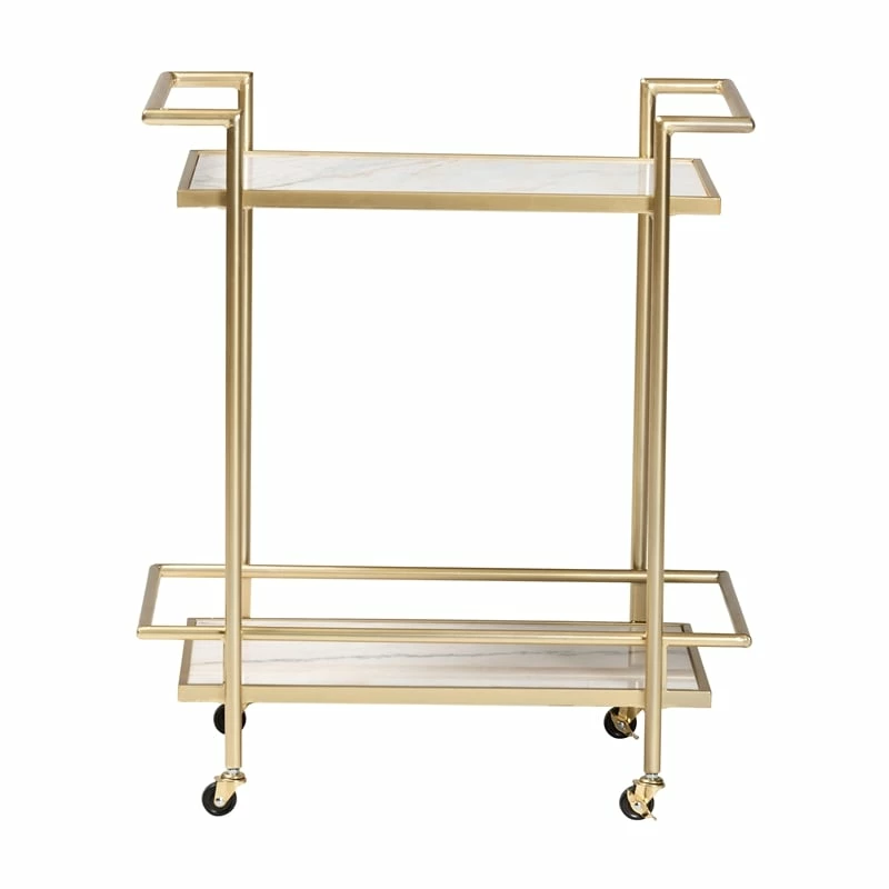 Buy 𧨠Baxton Studio Louise Gold Metal And White Marble 2-Tier Wine Cart π 2 Buy 𧨠Baxton Studio Louise Gold Metal And White Marble 2-Tier Wine Cart π - Image 2
