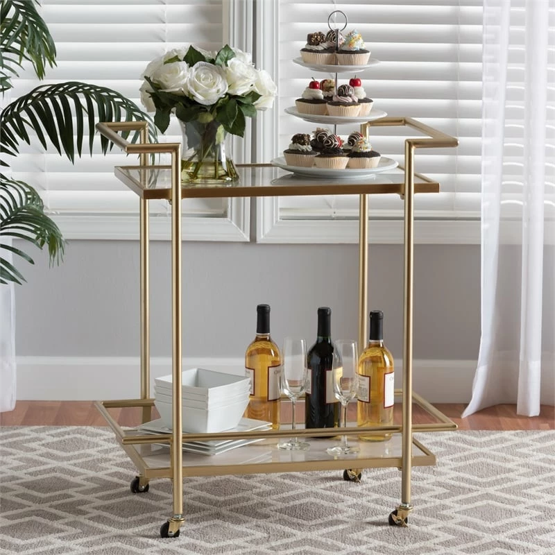 Buy 𧨠Baxton Studio Louise Gold Metal And White Marble 2-Tier Wine Cart π 6 Buy 𧨠Baxton Studio Louise Gold Metal And White Marble 2-Tier Wine Cart π - Image 6