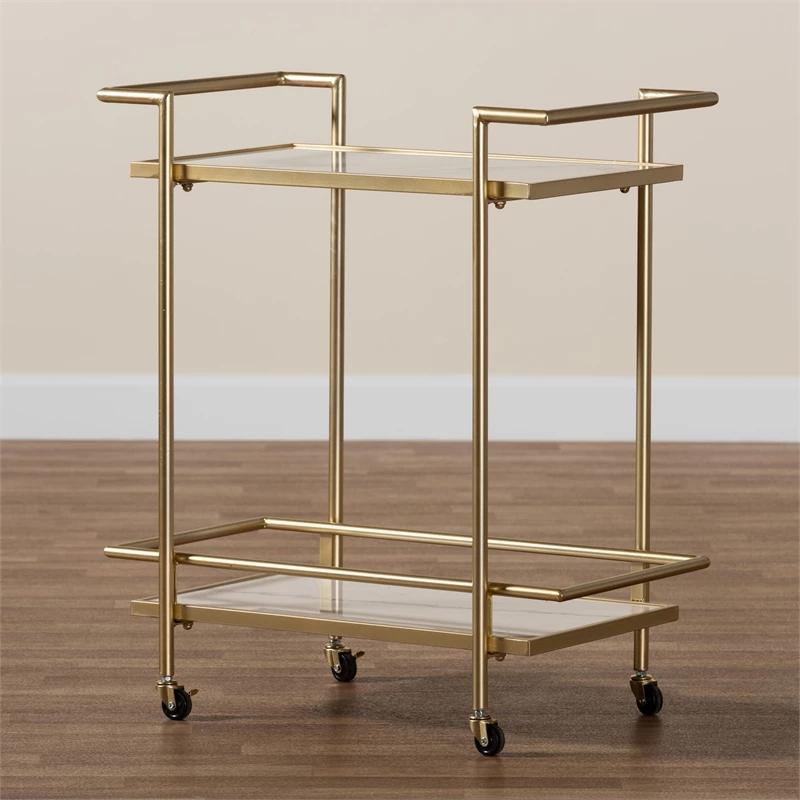 Buy 𧨠Baxton Studio Louise Gold Metal And White Marble 2-Tier Wine Cart π 7 Buy 𧨠Baxton Studio Louise Gold Metal And White Marble 2-Tier Wine Cart π - Image 7