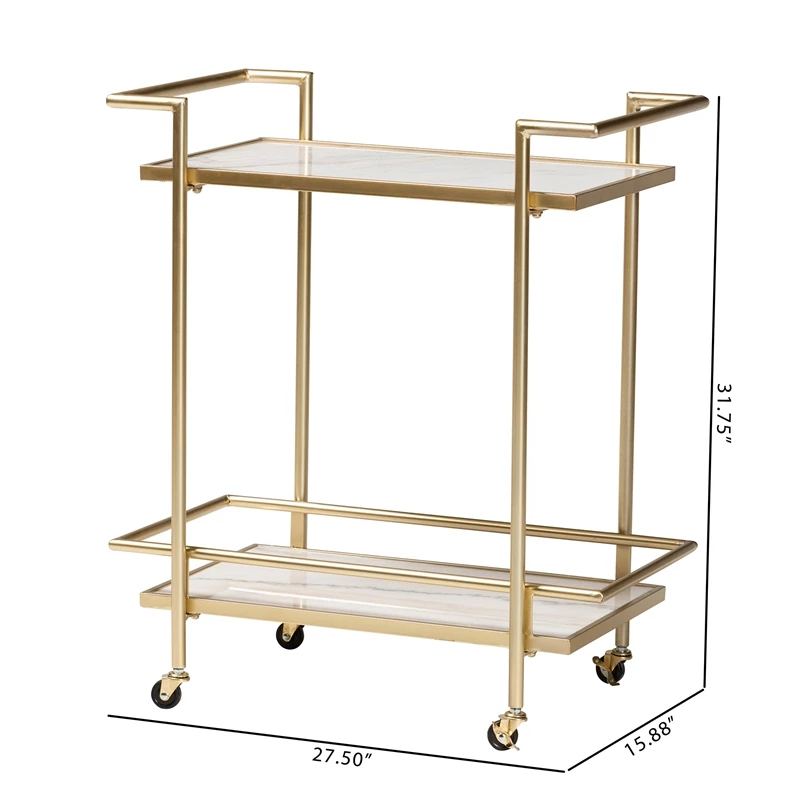 Buy 𧨠Baxton Studio Louise Gold Metal And White Marble 2-Tier Wine Cart π 8 Buy 𧨠Baxton Studio Louise Gold Metal And White Marble 2-Tier Wine Cart π - Image 8