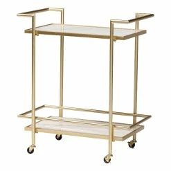 Buy 🧨 Baxton Studio Louise Gold Metal And White Marble 2-Tier Wine Cart 😀