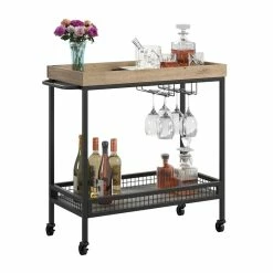 Deals 🥰 Sauder Market Commons Engineered Wood And Metal Bar Cart In Prime Oak 😍 -Guest Chairs Sales 2628382 3 L
