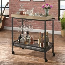 Deals 🥰 Sauder Market Commons Engineered Wood And Metal Bar Cart In Prime Oak 😍 -Guest Chairs Sales 2628382 4 L
