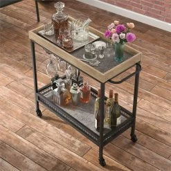 Deals 🥰 Sauder Market Commons Engineered Wood And Metal Bar Cart In Prime Oak 😍 -Guest Chairs Sales 2628382 5 L
